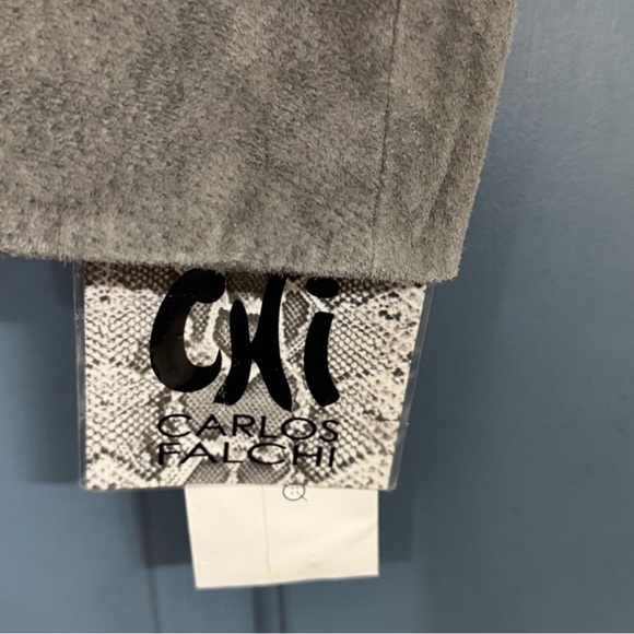 Carlos Falchi Y2K Gray Genuine Leather Suede Tie Front Jacket Laser Cut Size M - Picture 7 of 8